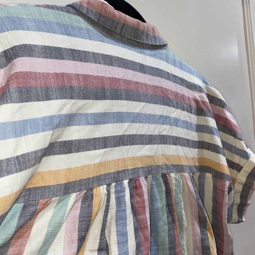 MADEWELL Sz L Hilltop Button Up Short Sleeve Shirt Rainbow Stripe Cotton Blend - Picture 6 of 7